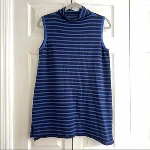 Chico's Zenergy Womens Sz M Navy Blue Stripe Turtleneck Knit Tunic Sleeveless